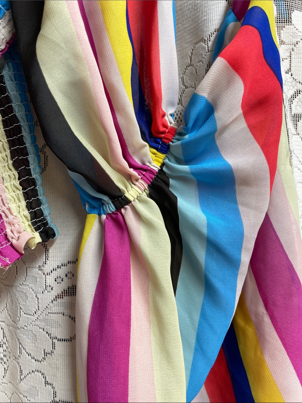 Truth Multi-Color Striped Smocked Top with Puff Sleeve Detail Size large - Picture 4 of 8